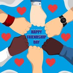 several hands holding each other with the words happy friendship day