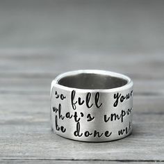 "So fill your heart with what's important and be done with all the rest." Let Go Of Everything, Hand Stamped Ring, Stamped Ring, Your Pretty, Stamped Rings, Moissanite Engagement Ring Oval, Inspirational Jewelry, Kids Rings, Signet Rings