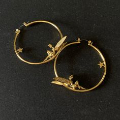 Never Worn. They Are Definitely Heavy. Don’t Wear If You Have Sensitive Ears. 14k Gold Plated Whimsical Gold Hoop Earrings For Gift, Whimsical Gold Hoop Earrings Gift, Whimsical Gold Hoop Earrings As Gift, Couture Jewelry, Tinker Bell, Earrings Color, Sensitive Ears, Gold Plate, Jewelry Earrings