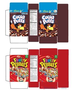 four different packaging designs for cereal