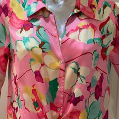 Nwot Pink Zara Floral Shirt Size Large Chic Multicolor Spring Shirt, Spring Green Shirt With Vibrant Print, Spring Multicolor Collared Blouse, Multicolor Collared Blouse For Spring, Green Shirt With Vibrant Print For Spring, Spring Vacation Collared Blouse, Casual Vibrant Print Tops For Work, Casual Workwear Tops With Vibrant Print, Collared Blouse For Spring Vacation