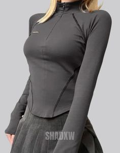 Type: Techwear crop top Design: Street Goth Ultra-resistant crop top: Designed with the best materials for a comfortable wear. Breathable materials: This crop top is made of polyester, spandex and nylon. Suitable for women Machine washable: 30 °C (86 °F) Size(cm | in) Bust Length Waist Sleeve S 69 | 27.1 45 | 17.9 60 | 23.6 69 | 27.2 M 73 | 28.8 46 | 18.3 64 | 25.2 70 | 27.8 L 77 | 30.3 47 | 18.7 68 | 26.7 72 | 28.3 Techwear Black Long Sleeve Zip Up Crop Top Its nuanced black and grey tones, cou Y2k Style Workout Tops With Stretch, Y2k Style Stretch Workout Tops, Y2k Style Stretch Tops For Workout, Y2k Stretch Tops For Workout, Functional Fitted Crop Top, Gray Fitted Sporty Crop Top, Sporty Fitted Nylon Crop Top, Fitted Nylon Sporty Crop Top, Fitted Crew Neck Techwear Top