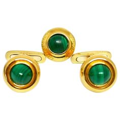 A beautiful set of cufflinks and a tie tack from Chaumet (Paris). Made of 18k yellow gold and malachite. Stamped with the Chaumet maker's mark, a hallmark for 18k gold and a serial number. The tie tack has a Chaumet Paris engraving on the front part. Measurements: height above the wrist is 1", the diameter is 0.5". Total weight is 15.1 grams. Tack Sets, Vintage Tie, Tie Tack, The Empress, Maker's Mark, Vintage Yellow, Jewelry Creation, Jewelry Inspo, Parisian Style