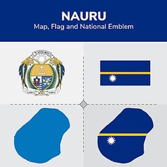 the flag of nauru is shown in four different colors and shapes, including blue, white, and yellow