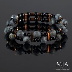 Handmade Matte Tiger's Eye Stone Bracelet - A Perfect Gift for Men and Women This unique bracelet combines the energy of nature with a beautiful accessory. Crafted with 8 mm matte larvikite stones, 6.4 mm onyx beads, and copper hematite stones, each bead is carefully threaded onto a durable elastic cord and finished with onyx beads at the ends for a flawless fit on your wrist. Comfortable Fit: The elastic design ensures that the bracelet is easy to wear and fits most wrist sizes comfortably. Cus Hematite Bracelet, Hematite Stone, Boho Bracelet, Unique Bracelets, Onyx Bead, Tiger Eye Stone, Eye Stone, Tiger's Eye, Boho Bracelets