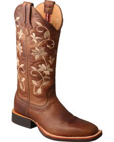 Ariat Rich Brown Round Up Remuda Cowgirl Boots - Square Toe - Country Outfitter Cowgirl Boots Square Toe, Cute Cowgirl Boots, Classic Black Boots, Country Shoes, Womens Cowgirl Boots, Bridal Boots, Twisted X Boots, Floral Boots, Wedding Boots