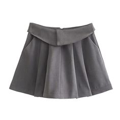 F00158720-101 Gray Mini Length Pleated Skirt For Spring, Spring Gray Pleated Mini Skirt, Gray High Waist Pleated Skirt For Spring, Trendy Short Fall Skirt, Gray High Waist Pleated Mini Skirt, Chic Skirted Skort With Pockets, Gray Pleated Mini Skirt For Spring, Trendy Gray Pleated Skirt For Spring, Pleated Gray Skort For Summer