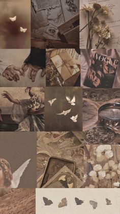 a collage of pictures with different things in them including flowers, books and butterflies