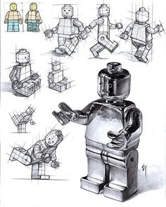 [실시간영상]레고인형 그리는 법. How to draw lego man. 2024 서울시립대 기출소재죠? 레고인형는 육면체와 원기둥으로 만들어진 모양으로 투시 및 질감표현의 기본기를 연습하기에 좋은 소재입니다. 어렸을 때부터 익숙하게 봤던 소재라서 어쩌면 만만해보일 수도 있지만 막상 팔다리의 각도를 바꿔서 그려야 할 땐 투시가 많이 까다로운 소재입니다. 다양한 포즈의 레고인형을 기본기에 충실한 과정에 맞춰서 그려보았습니다. 반복해서 보면서 뼈대와 각도를 잡아가는 법을 집중해서 익혀보세요. 질감은 어두운 배경이 비쳐보이는 크롬재질로 그렸습니다. 처음에 가장 어두운 블랙의 형태들만 잘 체크해서 반사되는 모양만 그려주면 오히려 다른 재질보다 쉽게 그릴 수있으니 과정을 잘 참고해보시길 바랍니다. Lego man, composed of cubes and cylinders, are an excellent subject for practicing the basics of perspe