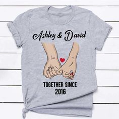 Couple Together Since Personalized Shirt - Trending Custom Anniversary Crew Neck Shirt With Graphic Print, Anniversary Graphic Print Crew Neck Shirt, Gifts For Valentines, Couple Together, Camping With Cats, Light Pink Hoodie, Light Blue Hoodie, Bird Clothing, Crochet T Shirts