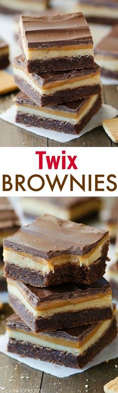 brownies stacked on top of each other with the words twix brownies