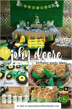 a tractor themed birthday party with green and yellow decorations