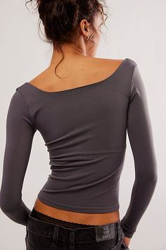 A soft and seamless essential, this go-to long sleeve features a square neckline and formfitting silhouette. **Fit:** Formfitting, fitted sleeves, slightly cropped **Features:** Soft fabrication, seamless design, square neckline **Why We | Clean Lines Long Sleeve by Intimately at Free People in Grey, Size: M/L Free People Clean Lines, Different Necklines, Girls Sleepwear, Fitted Sleeves, Design Square, School Clothes, Grey Long Sleeve, Christmas Stuff, Black Fits