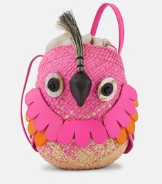 Bird Mini raffia crossbody bag in pink - Loewe | Mytheresa Spring Knits, Spring Bags, Unique Purses, Drawstring Top, Handbag Heaven, Sterling Silver Drop Earrings, Silver Drop Earrings, Free Bag, Pink Bag