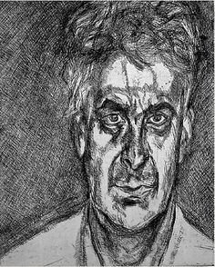 a black and white drawing of a man's face