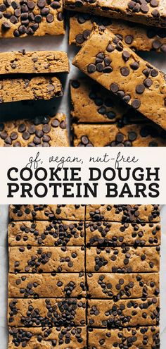 chocolate chip cookie dough protein bars stacked on top of each other