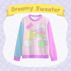 ⚝ The Dreamy Sweater Pullover Top is a great sweatshirt to wear when you're ready to get cozy and stylish. Its made of 100% Cotton and has a medium weight that leaves you feeling snug like a bug. A soft sweatshirt with vibrant print! Makes a perfect birthday gift or gift for cuties! Lounge in this soft sweatshirt and chill - or gift it to that dreamy friend!⚝ ✨🌈Special shout out to Lizzi for inspiring this listing ( 💜 ) 🌈✨ 💟Product Details: ❥Handmade design ❥Breathable & Soft Comfort. ❥Regul Pastel Gamer, Pastel Alt, Kawaii Pajamas, Harajuku Clothes, Yume Kawaii, Aesthetic Sweatshirt, Gamer Shirt, Streetwear Aesthetic, Flowy Shorts