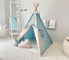 Make your child happy by giving him the first home of his life. Teepee will be his favorite place to relax and play. We use safe and certified 100% cotton fabrics and natural wood supports for the teepee tent.   Kids teepee set includes:  * tipi fabric  * mattress for tipi (when ordering)  * 8 poles x 90cm (43.3inc x 43.3inc) that fit together to make 4 x 180cm (71inc) long poles;  * assembly instructions  * rope  Tipi dimensions:  * Height inside 135cm ( 53 inc) * Height outside from floor to t Tee Pee Baby Bed, Teepee Bed Toddler Boys, Teepee Build, Tent For Kids, Kids Teepee, Kids Teepee Tent, Boys Playroom, Play Tents, Tee Pee