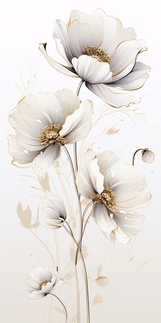 three white flowers on a beige background