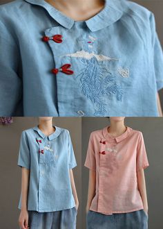 Linen Shirts, Embroidered Linen, Spring Fabric, Women Pink, Blouse Tops, Comfortable Room, Spring Women, Linen Blouse, Spring Tops