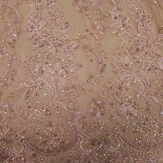 Light Brown Floral Heavily Beaded Embroidered Lace - Rex Fabrics Elegant Beaded Lace Embroidered Fabric, Beige Lace Fabric With Pearl Embroidery, Beige Pearl Embroidered Lace Fabric, Intricate Embroidered Lace Fabric For Reception, Beige Lace Embroidered Fabric For Party, Beige Embroidered Lace Fabric For Party, Elegant Embellished Lace For Festive Occasions, Beige Lace Fabric With Intricate Embroidery, Elegant Lace With Intricate Embroidery For Festive Occasions