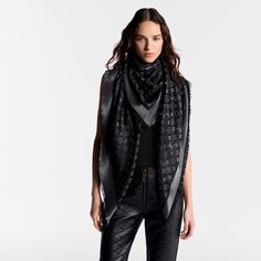 LOUIS VUITTON® - Monogram Shine Shawl - Black Shawl Black, Louis Vuitton Official Website, Louis Vuitton Official, Everyday Accessories, Fashion Books, Small Leather Goods, Shopping Trip, Black Silk, Shinee