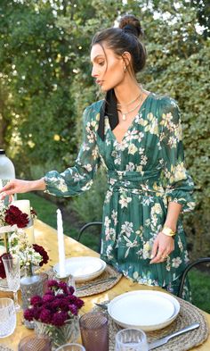 Victoria Tiered Maxi Dress Midi Dress Floral, Green Floral Design, Voluminous Skirt, Spring Wedding Guest, Skin Secrets, Luxury Women Fashion, Tiered Maxi Dress, Long Sleeve Midi, Tier Skirt