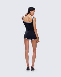 That casual, off-duty kind of vibe 🙌 Perfect for hitting the gym, running errands, or just lounging in style - this onesie is made from double knit fabric and complete with cut-out detail on the front and white binding detail 🖤 Sporty High-stretch Bodysuit For Loungewear, Sporty High Stretch Bodysuit For Loungewear, Casual Stretch Activewear With Contrast Trim, Athleisure Activewear With Contrast Trim For Gym, Sporty Summer Activewear With Contrast Trim, Sporty Summer Bodysuit For Loungewear, Sporty Summer Loungewear Bodysuit, White Sporty Bodysuit For Yoga, Summer Sporty Stretch Bodysuit