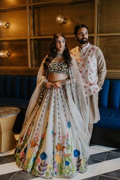 Dhara & Kevin's Interfaith Beach Wedding In Cancun Beach Indian Wedding Outfits, Indian Beach Wedding Outfit, Indian Designer Suits Party Wear, Choli Ideas, Wedding Pieces, Carnival Outfit, Designer Bridal Lehenga Choli, Haldi Outfit