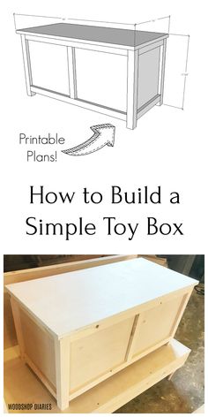 how to build a simple toy box with plans for the top and bottom, including drawers