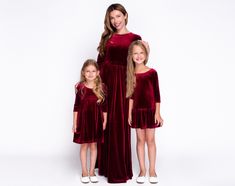 Mommy and me burgundy velvet dresses, Flower girl dress, Mother and daughter dresses, Mother and daughter matching dress, Christmas photoshoot dress for mother and daughter, dresses for girls, dresses for kids You can find the pictures of ALL OTHER DRESSES & COLORS in our catalog on ETSY here: https://www.etsy.com/shop/ENMEstyle?ref=simple-shop-header-name&listing_id=1113727397&section_id=36136380 Dresses made from a beautiful velvet. High quality stretch velvet fabric to guarantee the perfect f Dress Mother And Daughter, Mother And Daughter Dresses, Dresses Photoshoot, Mother Photography, Dresses Colors, Dress For Mother, Kids Christmas Dress, Burgundy Velvet Dress, Mother Daughter Dresses Matching