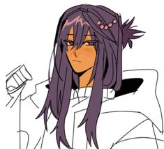 an anime character with long purple hair