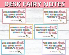 four printable desk notes with the words, your desk is not what you're meant