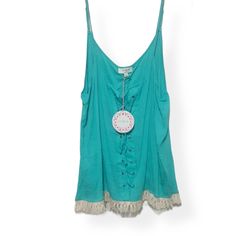 Very Cute Sleeveless Tank With Drawstring Front Design And Tassel Hemline. Summer Tops With Adjustable Straps And Sleeveless Design, Summer Sleeveless Tops With Adjustable Straps, Trendy Beach Camisole, Cotton Camisole With Tank Straps For Beach, Sleeveless Camisole For Beach In Summer, Trendy Spaghetti Strap Tank Top For The Beach, Trendy Spaghetti Strap Tank Top For Beach, Beach Tank Vest Camisole, Blue Casual Tops With Tank Straps