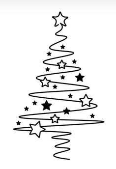 a black and white christmas tree with stars