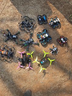 several different types of remote controlled vehicles on the ground