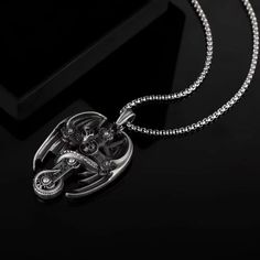 Men's Punk Retro Silver Skull Dragon Winged Cross Pendant Necklace Box Chain 24" | eBay Goddess Of Fortune, Skull Dragon, Winged Dragon, Dragon Skull, Christian Men, Dragon Necklace, Silver Wings, Dragon Wings, Daily Jewelry