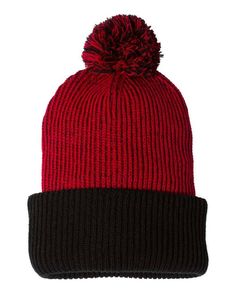 12" Knit Speckled Pom-Pom Beanie - RED/ BLACK - ONE SIZE | Sportsman 12" Knit Speckled Pom-Pom Beanie Hat in Red/Black | Acrylic Pom Pom Beanie Hat, Cuffed Beanie, Black Acrylics, Pom Beanie, Leather Patches, Beanie Hats, Sustainable Fashion, Heather Grey, Apparel Accessories