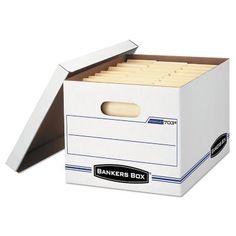 a white bankers box with the lid open