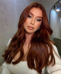 Hair Color 2025 Trends Women, Copper Hair On Latinas, Deep Copper Hair Color, Brown Cinnamon Hair Color, Hair Color For Tan Skin, Hair Color For Morena, Light Auburn Hair, Coffee Hair, Red Hair Inspo