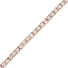 Take your look from ready to resplendent with this marvelous diamond tennis bracelet. Crafted in precious 10K rose gold, this timeless choice showcases a row of 1/10 ct. diamonds. Breathtaking with 4 cts. t.w. of diamonds and a bright polished shine, this 7.0-inch bracelet secures with a tongue and groove clasp. Rose Gold Diamond Tennis Bracelet With Prong Setting, Rose Gold Diamond Tennis Bracelet Brilliant Cut, Rose Gold Tennis Bracelet With Diamond Accents, Rose Gold Diamond Tennis Bracelet With Round Cut, Rose Gold Tennis Bracelet With Vvs Clarity, Rose Gold Diamond Round Cut Tennis Bracelet, Rose Gold Diamond Bracelet With Round Cut Diamond Accents, Rose Gold Round Cut Diamond Tennis Bracelet, Rose Gold Diamond Bracelet With Round Cut Accents