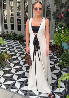 women's maxi dress cream inspired by Sofia Richie Maxi Dress Sleeveless, Skirt Coverup, Easy Dress, Sofia Richie, Sleeveless Knit, Black Maxi, Women Clothing Boutique, Dress Sleeveless, Plunging Neckline