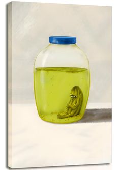 an oil painting of a person sitting in a jar with water on the floor next to it