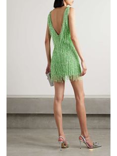 NAEEM KHAN Gatsby embellished tulle mini dress | NET-A-PORTER Naeem Khan 2023, Green Tulle Dress, Beaded Fringe Dress, Tulle Mini Dress, Fashionably Late, Naeem Khan, Chiffon Mini Dress, Resort Dresses, Flapper Style