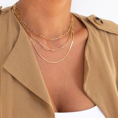 "14 Karat gold filled fine plain delicate chain necklace. Perfect for layering or on its own. Matching bracelet is available: https://www.etsy.com/listing/690487349/gold-bracelet-14-karat-gold-filled?ref=shop_home_active_22&frs=1 ------------------------------- M A T E R I A L S * A N D * S I Z I N G 14 Karat Gold Filled Chain 3mm x 8.5mm 14 Karat Gold Filled Chain 3.7mm x 12mm 14 Karat Gold Filled Components -------------------------------- W H A T * I S * G O L D * F I L L E D * G O L D * Trendy Gold Layered Necklace With Paperclip Chain, Gold Paperclip Clavicle Chain Necklace, Gold Chain Paperclip Necklace, Metal Paperclip Necklace With Gold Chain, Trendy Gold Paperclip Necklace, Trendy Layered Link Necklace With Adjustable Chain, Gift Paperclip Double Chain Necklace, Trendy Layered Link Necklace As Gift, Trendy Layered Link Necklace For Gift