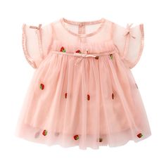 Baby Girl Strawberries Embroidered Mesh Overlay Design Bow Tie Patched Hundred Dress My Kids-USA Baby Dress Wedding, Pattern Fruit, Toddler Girl Gifts, Elegant Embroidery, Overlay Dress, Mesh Overlay, Wholesale Dress, 80 Dress, Kids Outfits Girls