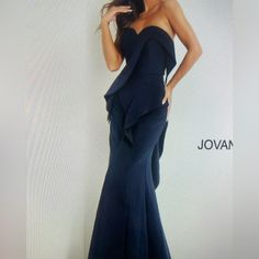 Brand New Jovani Evening Gown! *Still With Tags!! Color: Navy Size: 10 Bought And Never Got To Wear! *The Dress Was Hemmed For 5’4” Tall Person Wearing A 3” Heel! And Off The Shoulder Fabric (From The Hem) Added For Arm Coverage. This Dress Is Brand New In Excellent Condition! Elegant Blue Strapless Gown, Jovani Dress, Tall Person, Jovani Dresses, Bride Dresses, Beautiful Gowns, Mother Of The Bride Dresses, Bride Dress, Evening Gown