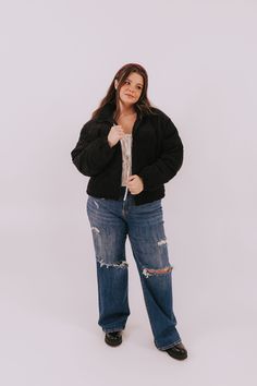 We've got the perfect jeans for you to wear on your wild nights out (or your chill nights in)! Our PLUS SIZE - Feel For You Jeans feature destruction throughout, a dark wash, and a wide leg fit. The high rise helps you look and feel your best, and the pockets come in hand for holding all your stuff. Get ready to feel (and look!) amazing! Details Destruction throughout Dark wash Wide leg fit High rise Pockets! Sizing Approximate measurements: SIZE LENGTH INSEAM WAIST 1XL 44.5" 31" 36" 2XL 45" 31. Nursing Friendly Tops, Nursing Friendly Dress, The Perfect Jeans, Plus Swim, Plus Jumpsuit, Puff Jacket, A Bug, Plus Size Black, Exclusive Dress