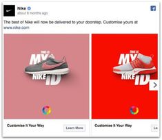 two screenshots showing different nike shoes on the same page, one is red and one is blue