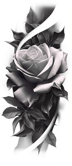 a black and white photo of a rose with the letter s in it's center